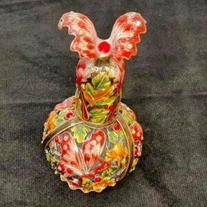 Butterfly Cloisonne Perfume Bottle in Red and Pink with a Floral Motif Design